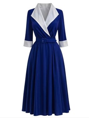 Lori Ann Dress NWT 80s Vintage S M Blue White Midi Maxi | 26-28" waist